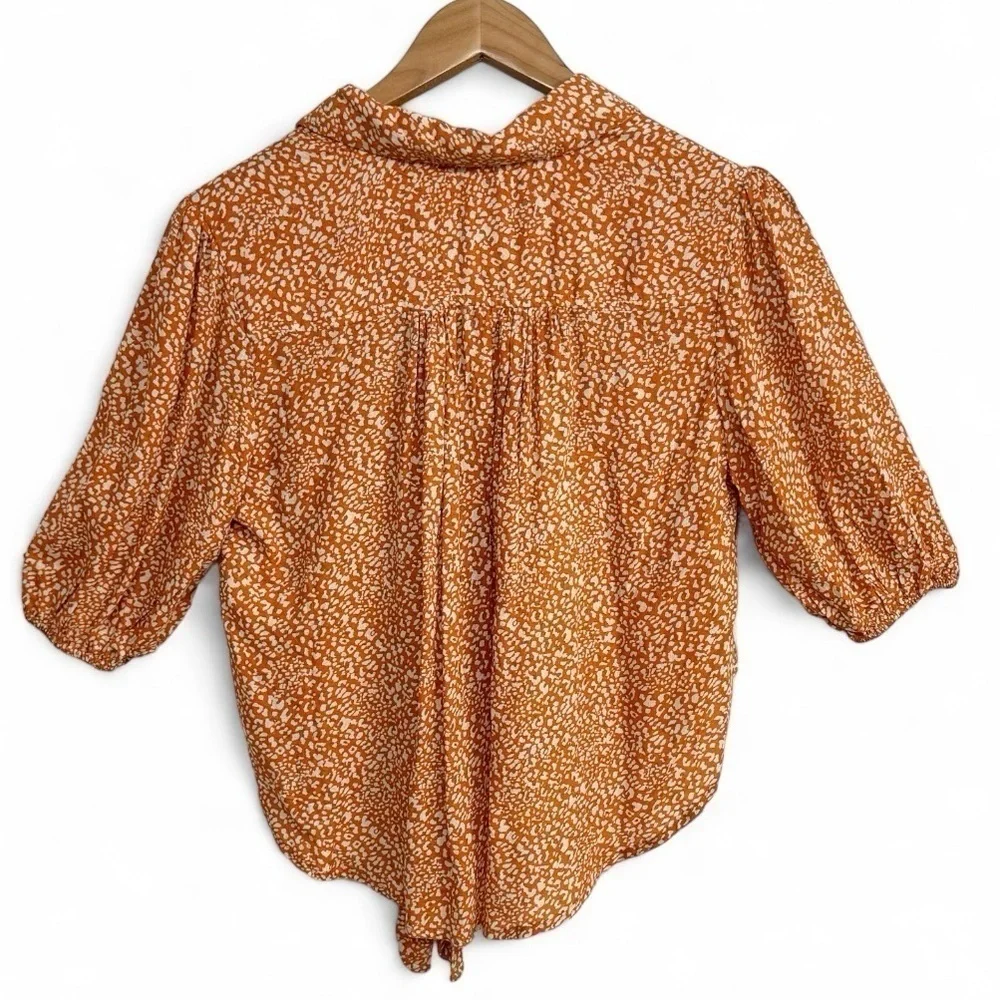 Free People Celia Printed Tie-front Blouse In Rust Combo SZ XS